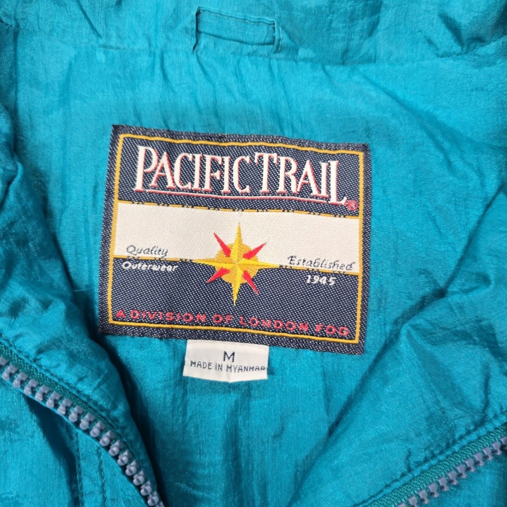Vintage‎ Pacific Trail Teal Windbreaker Jacket Hooded Full Zip Womens Medium - Picture 2 of 6